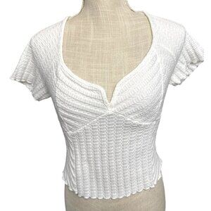 Atelier by Kirious Womens White Textured Knit Crop Top Bow Back V-Neck XL